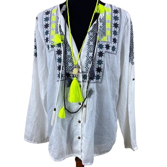 Beautiful Stories Womens Cotton Embroidered Blouse and Matching Necklaces Size L - Picture 1 of 7